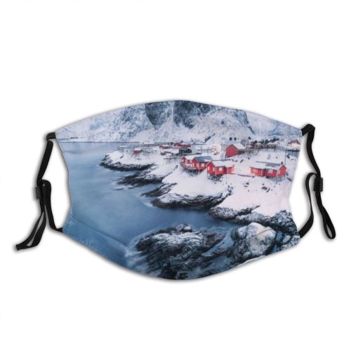 yanfind Dawn Ice Europe Hamnoy Scandinavia Cabin Fjord Landscape Norwegian Rorbu Frozen Island Dust Washable Reusable Filter and Reusable Mouth Warm Windproof Cotton Face