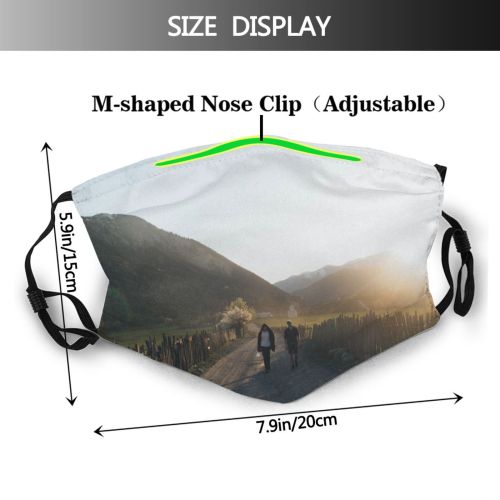 yanfind Idyllic Wooden Daylight Dawn Road Tranquil Roadway Fence Scenery Glare Mountains Sun Dust Washable Reusable Filter and Reusable Mouth Warm Windproof Cotton Face
