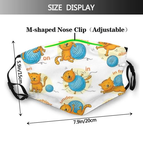 yanfind Aid Foreign Language Cat English Colorful Place Prepositions Above Vocabulary Under Ball Dust Washable Reusable Filter and Reusable Mouth Warm Windproof Cotton Face