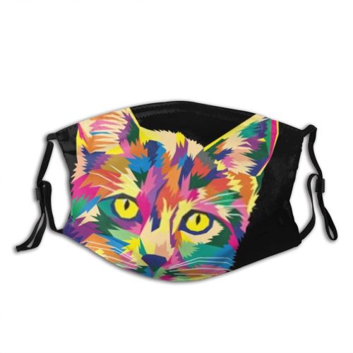 yanfind Abstract Isolated Cat Cute Vintage Ornament Design Face Art Ethnic Decoration Portrait Dust Washable Reusable Filter and Reusable Mouth Warm Windproof Cotton Face