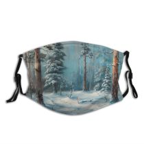 yanfind Frost Landscape Tree Night Snow Forest Watercolor Fir Retro Art Spruce Ethereal Dust Washable Reusable Filter and Reusable Mouth Warm Windproof Cotton Face