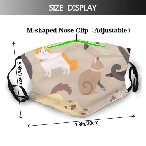 yanfind Fur Cat Kitty Cute Seamless Colorful Endless Friend Different Pose Pet Napping Dust Washable Reusable Filter and Reusable Mouth Warm Windproof Cotton Face