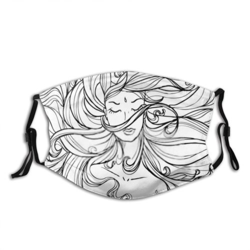 yanfind Abstract Isolated Young Fashion Cute Stylish Coloring Doodle Elegance Lady Female Hairstyle Dust Washable Reusable Filter and Reusable Mouth Warm Windproof Cotton Face