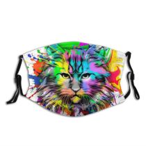 yanfind Abstract Isolated Danger Striped Cat Cute Mascot Psychedelic Colorful Wildlife Mouth Power Dust Washable Reusable Filter and Reusable Mouth Warm Windproof Cotton Face