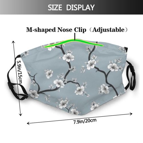 yanfind Cute Grey Seamless Summer Blossom Design Beautiful Tree Branch Art Leaf Decoration Dust Washable Reusable Filter and Reusable Mouth Warm Windproof Cotton Face