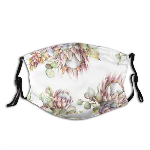 yanfind  Spring Flower Botany Vintage Garden Flora Bud Plant Watercolor Protea Branch Dust Washable Reusable Filter and Reusable Mouth Warm Windproof Cotton Face