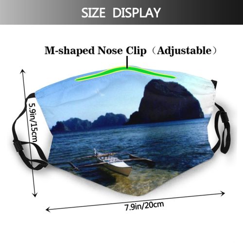 yanfind Natural Beach Coast Shore Landscape Boat Sky Ocean Coastal Landforms Tropical Palawan Dust Washable Reusable Filter and Reusable Mouth Warm Windproof Cotton Face