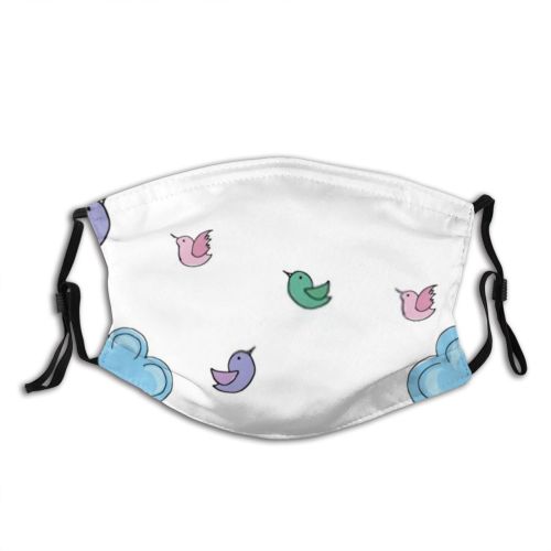 yanfind Abstract Isolated Rain Bird Cute Seamless Sky Summer Doodle Cloud Birds Baby Dust Washable Reusable Filter and Reusable Mouth Warm Windproof Cotton Face