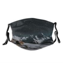 yanfind Ice Glacier Night Frosty Stars Time Frozen Capped Mountains Winter Starry Snow Dust Washable Reusable Filter and Reusable Mouth Warm Windproof Cotton Face