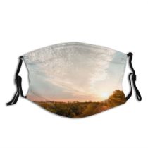 yanfind Idyllic Sunset Field Dawn Road Forest Clouds Tranquil Scenery Sun Morning Rural Dust Washable Reusable Filter and Reusable Mouth Warm Windproof Cotton Face