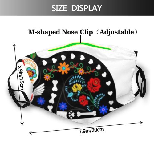 yanfind Halloween Carnival Cat Dia Cute Mexico Colorful Sugar Calavera Skull Mexican Culture Dust Washable Reusable Filter and Reusable Mouth Warm Windproof Cotton Face