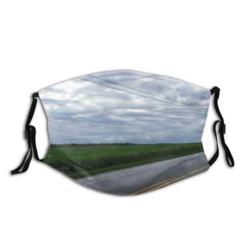 yanfind Field Lines Pole Thoroughfare Grass Highway Meadow Asphalt Road Dark Power Cloud Dust Washable Reusable Filter and Reusable Mouth Warm Windproof Cotton Face