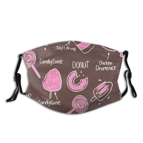 yanfind Abstract Repeated Candy Lollipop Sketchy Childish Cane Desserts Cute Milk Seamless Quick Dust Washable Reusable Filter and Reusable Mouth Warm Windproof Cotton Face