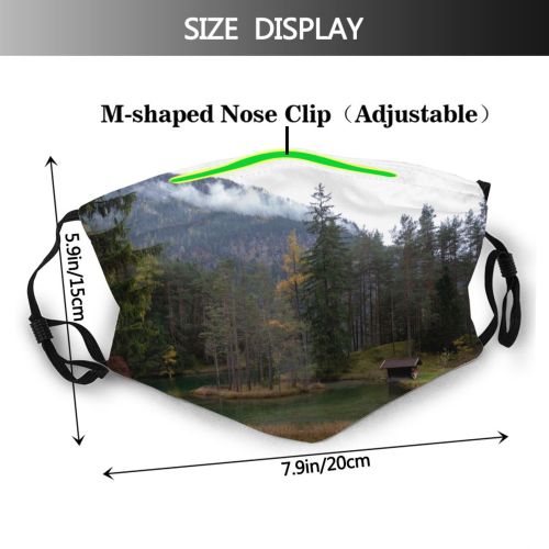yanfind Idyllic Wooden Lake Daytime Tranquil Picturesque Scenery Mountains Lodge Rural Trees Sky Dust Washable Reusable Filter and Reusable Mouth Warm Windproof Cotton Face