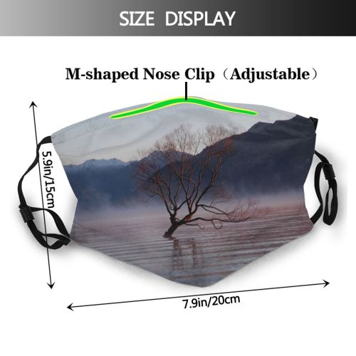 yanfind Winter Mist Morning Natural Atmospheric Landscape Sky Reflection Island Tree Lake Zealand Dust Washable Reusable Filter and Reusable Mouth Warm Windproof Cotton Face