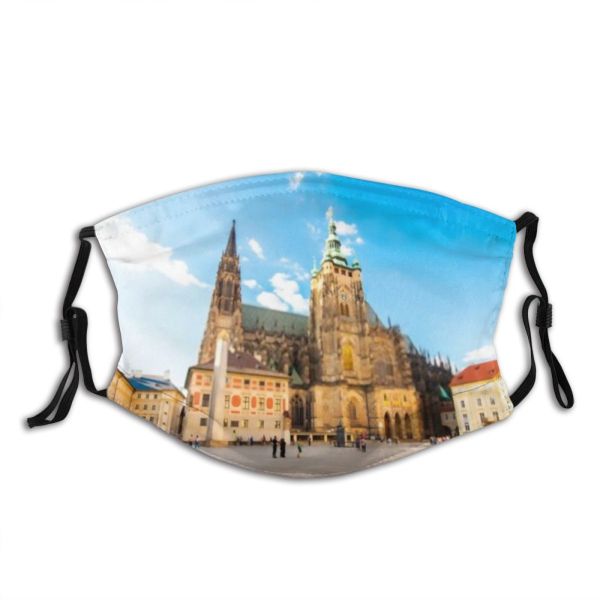 yanfind Central Castle Place Architecture Gothic Vitus Beautiful City Street Touristic Church Tower Dust Washable Reusable Filter and Reusable Mouth Warm Windproof Cotton Face
