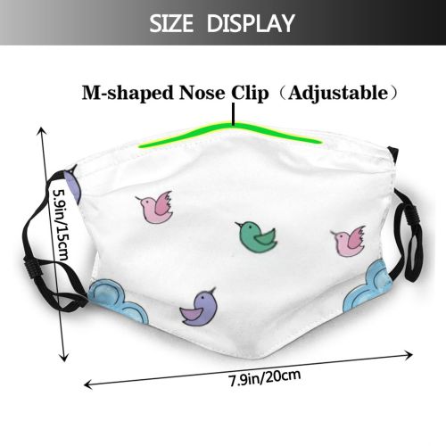 yanfind Abstract Isolated Rain Bird Cute Seamless Sky Summer Doodle Cloud Birds Baby Dust Washable Reusable Filter and Reusable Mouth Warm Windproof Cotton Face