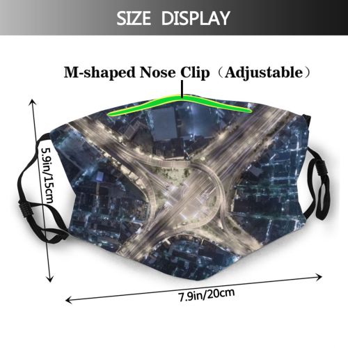 yanfind Design Aerial Overpass Landscape Crosswalk Railroad Bangkok Lifestyles Built Night Snow Crossroad Dust Washable Reusable Filter and Reusable Mouth Warm Windproof Cotton Face