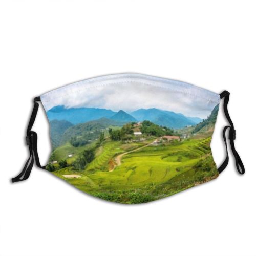 yanfind Farm Asian Cat Village Valley Mountain Terrace Terraced Field Rice Curve Travel Dust Washable Reusable Filter and Reusable Mouth Warm Windproof Cotton Face