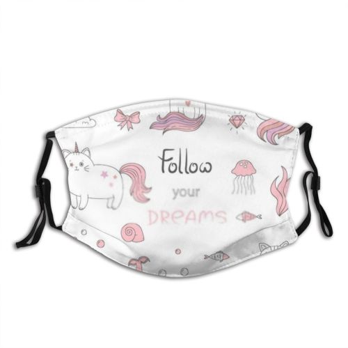 yanfind Isolated Patches Fashion Cat Cute Mermaid Fantasy Tale Trendy Kid Follow Dreams Dust Washable Reusable Filter and Reusable Mouth Warm Windproof Cotton Face