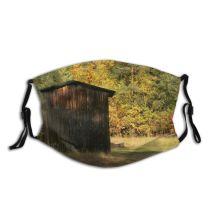 yanfind Rural Forest Outhouse Landscape Leaf Tree Wood Natural Autumn Shed Area Autumn Dust Washable Reusable Filter and Reusable Mouth Warm Windproof Cotton Face