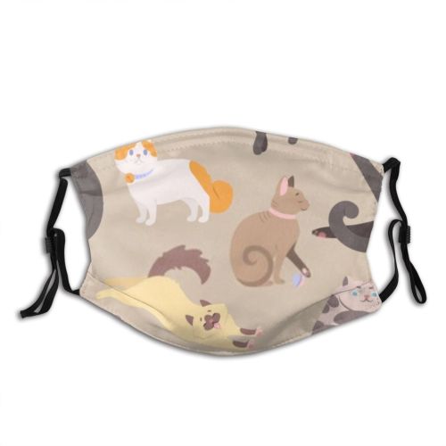 yanfind Fur Cat Kitty Cute Seamless Colorful Endless Friend Different Pose Pet Napping Dust Washable Reusable Filter and Reusable Mouth Warm Windproof Cotton Face