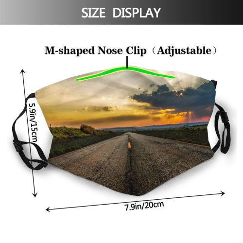 yanfind Idyllic Perspective Sunset Field Dawn Road Clouds Tranquil Scenery Sun Rural Grass Dust Washable Reusable Filter and Reusable Mouth Warm Windproof Cotton Face