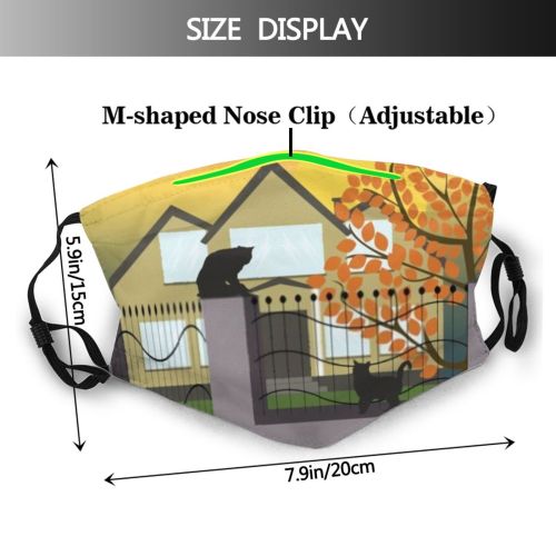 yanfind Garden Moon Cat Kitty Stalk Picket Fence Door Yard Night Spooky Artistic Dust Washable Reusable Filter and Reusable Mouth Warm Windproof Cotton Face