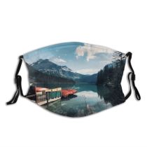 yanfind Ice Wooden Lake Sunset Dawn Scenery Dock Conifer Mountains Winter Canoes Fjord Dust Washable Reusable Filter and Reusable Mouth Warm Windproof Cotton Face