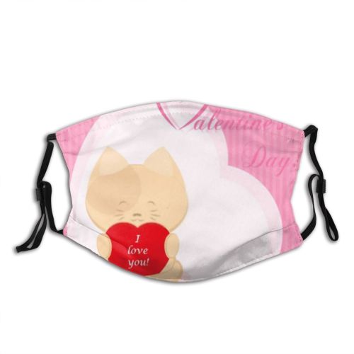yanfind Abstract February Isolated Romance Cat Cute Balloon Present Design Valentine Bow Love Dust Washable Reusable Filter and Reusable Mouth Warm Windproof Cotton Face