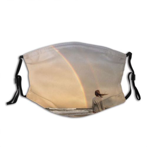 yanfind Lady Shore Coast Freedom Faceless Leisure Seacoast Unrecognizable Journey Traveler Anonymous Sea Dust Washable Reusable Filter and Reusable Mouth Warm Windproof Cotton Face