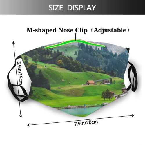 yanfind Lake Daylight Sight Greenery Forest River Scenery Mountains Beautiful Rural Grass Trees Dust Washable Reusable Filter and Reusable Mouth Warm Windproof Cotton Face