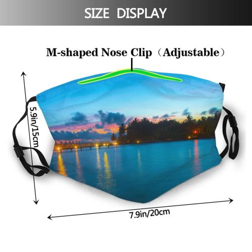 yanfind Jetty Golden Sunset Reflections Evening Waves Sea Bridge Clouds Beach Island Dock Dust Washable Reusable Filter and Reusable Mouth Warm Windproof Cotton Face