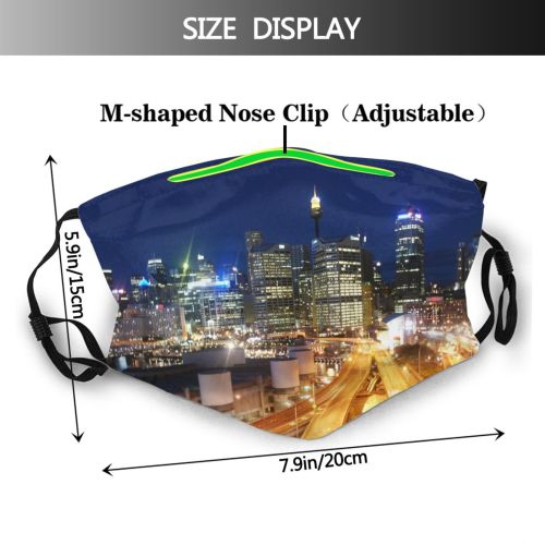 yanfind City Urban Metropolitan Metropolis Night Skyscraper Settlement Nighttime Sydney Freeway Area Cityscape Dust Washable Reusable Filter and Reusable Mouth Warm Windproof Cotton Face