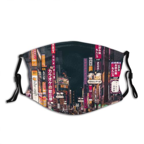 yanfind Japan Downtown Evening Signs Billboard Tokyo Urban Neon Architecture Street City Shopping Dust Washable Reusable Filter and Reusable Mouth Warm Windproof Cotton Face