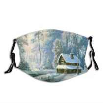 yanfind Ice Design Frost Cottage Landscape Frozen Rural Tree Scene Night Snow Forest Dust Washable Reusable Filter and Reusable Mouth Warm Windproof Cotton Face