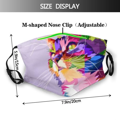 yanfind Abstract Isolated Artwork Cat Kitty Cute Colorful Trendy Unique Design Beautiful Face Dust Washable Reusable Filter and Reusable Mouth Warm Windproof Cotton Face