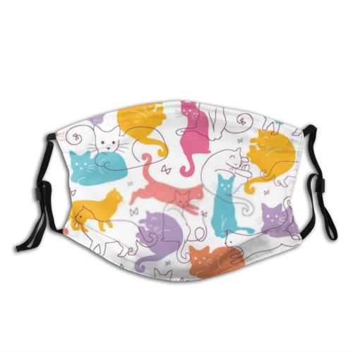 yanfind Cat Cute Resting Silhouette Seamless Colorful Wildlife Kid Ornament Baby Design Sleeping Dust Washable Reusable Filter and Reusable Mouth Warm Windproof Cotton Face