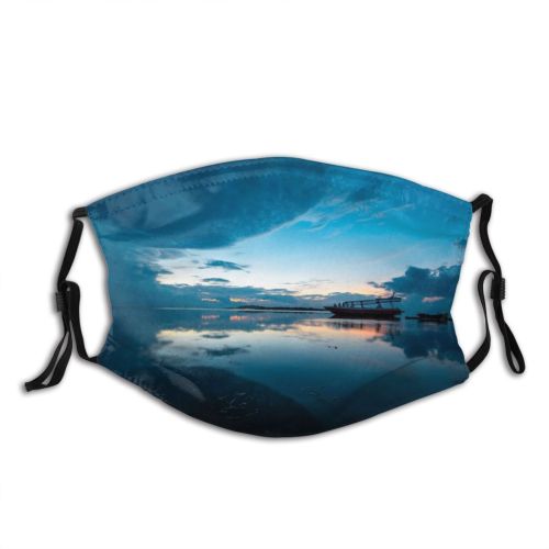 yanfind Lake Sunset Bali Evening Dawn Sea Clouds Watercrafts Beach Sun Beautiful Dark Dust Washable Reusable Filter and Reusable Mouth Warm Windproof Cotton Face