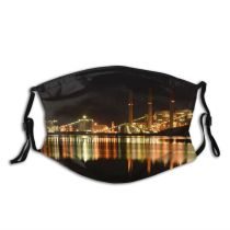yanfind Industrial Factory Sunset Evening Night Manufacturing Tower Bridge River Power Petroleum Dark Dust Washable Reusable Filter and Reusable Mouth Warm Windproof Cotton Face
