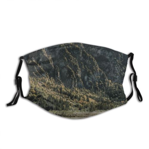 yanfind Idyllic Lake Mountain Daytime Coniferous Tranquil Scenery Mountains Peak Cliff Trees Outdoors Dust Washable Reusable Filter and Reusable Mouth Warm Windproof Cotton Face