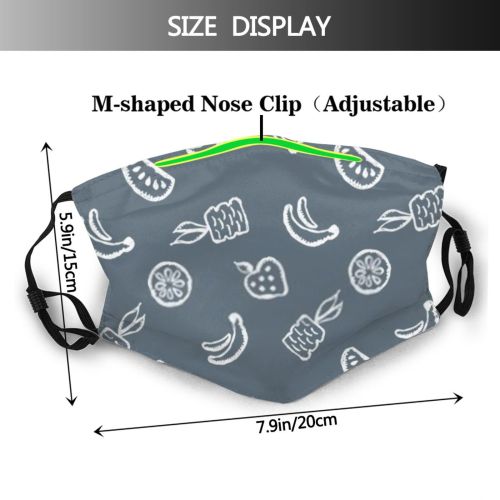 yanfind Brush Childish Cute Seamless Eating Childly Doodle Scribble Fruits Artistic Design Pretty Dust Washable Reusable Filter and Reusable Mouth Warm Windproof Cotton Face