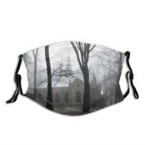 yanfind Mist Abandoned Natural Atmospheric Autumn Cemetery Church Sadness History Fog Landscape Haze Dust Washable Reusable Filter and Reusable Mouth Warm Windproof Cotton Face