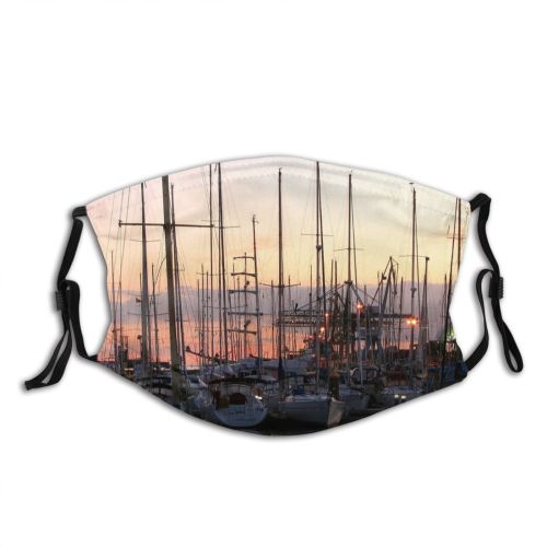 yanfind Marina Watercraft Harbor Mast Boats Sunset Sky Harbor Sky Vehicle Reflection Dock Dust Washable Reusable Filter and Reusable Mouth Warm Windproof Cotton Face