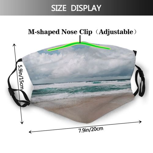 yanfind Idyllic Shore Vacation Oceanside Seaside Waves Sea Beach Scenery Turquoise Sky Summer Dust Washable Reusable Filter and Reusable Mouth Warm Windproof Cotton Face