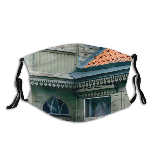 yanfind Idyllic Wooden Town Exterior Silent Daytime Ribbed Solitude Urban District Residential Tile Dust Washable Reusable Filter and Reusable Mouth Warm Windproof Cotton Face