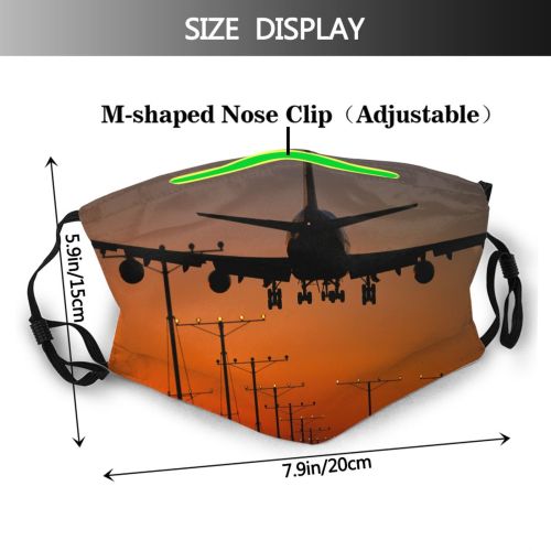 yanfind Jet Wide Airplanes Vehicle Runway Lights Sunrises Evening Air Aircraft Motions Landing Dust Washable Reusable Filter and Reusable Mouth Warm Windproof Cotton Face