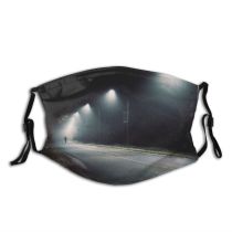 yanfind Lamps Midnight Pavement Night Road Eerie Misty Dark Guidance Street Empty Foggy Dust Washable Reusable Filter and Reusable Mouth Warm Windproof Cotton Face