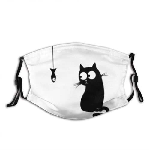 yanfind Cat Cute Humor Design Pet Art Tail Fun Cartoon Meal Fish Silhouette Dust Washable Reusable Filter and Reusable Mouth Warm Windproof Cotton Face