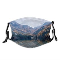 yanfind Idyllic Lake Calm Mountain Clouds Daytime Coniferous Tranquil Picturesque Scenery Mountains Peak Dust Washable Reusable Filter and Reusable Mouth Warm Windproof Cotton Face